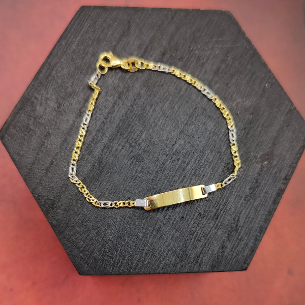 Pulsera Infantil "No Me Olvides" Barbada en Oro Bicolor de 18k