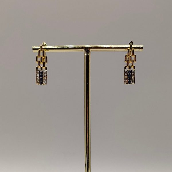 " Pendientes colgados con zafiros, circonitas y oro de 18k"