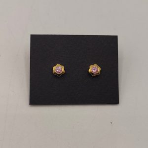 Pendiente flor en oro de 18k con circonita rosa