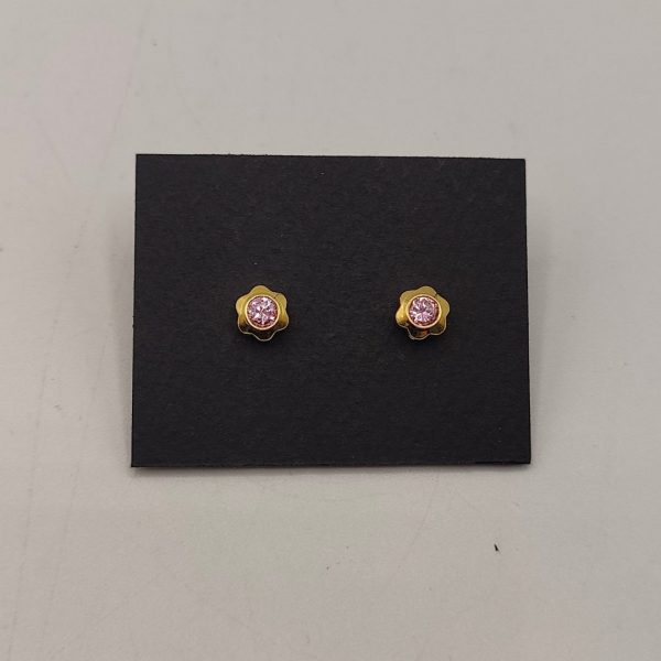 Pendiente flor en oro de 18k con circonita rosa