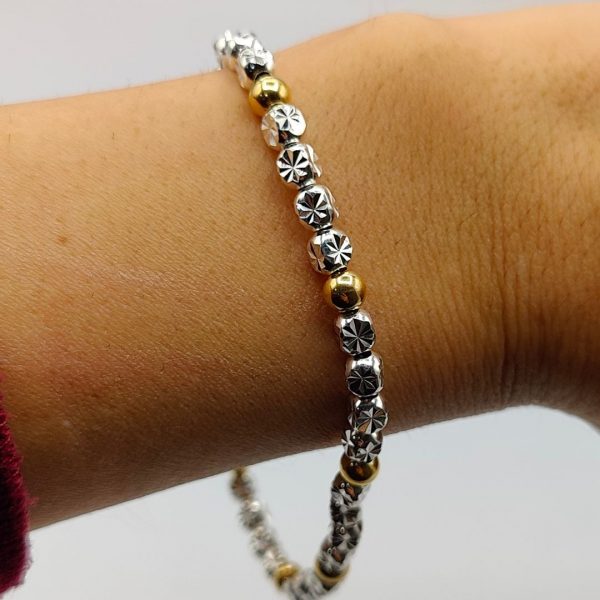 Pulsera de Bolas Mezclada de Plata y Plata Dorada