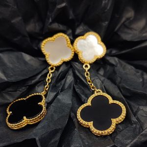 Pendientes de Plata Dorada Flor Van Cleef con Cierre a Presión