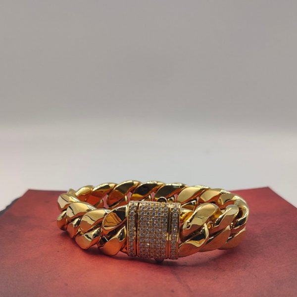 Pulsera Cubana de 20 mm con Cierre de Circonita en Oro de 18K