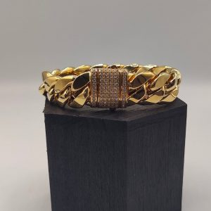 Pulsera Cubana de 20 mm con Cierre de Circonita en Oro de 18K