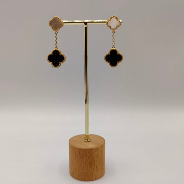 " Pendientes Van Cleef en Plata Dorada con Nácar y Piedra Ónix"
