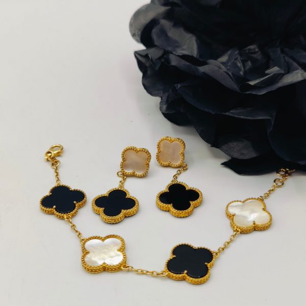 Pendientes de Plata Dorada Flor Van Cleef con Cierre a Presión - Imagen 6