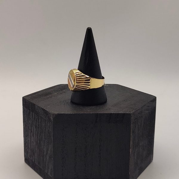 Anillo Sello Redondo con Mezcla de los Tres Oros (Blanco, Dorado y Rosado) en Oro de 18K