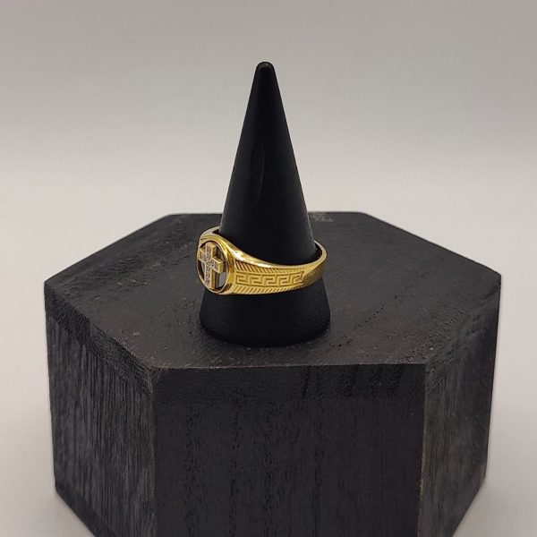 Anillo Sello con Cruz de Circonitas en Oro de 18K