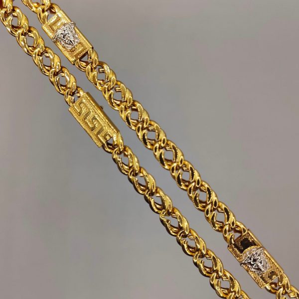 Collar estilo Versace con cadena cubana doble de 65 cm y 8 mm en oro de 18k