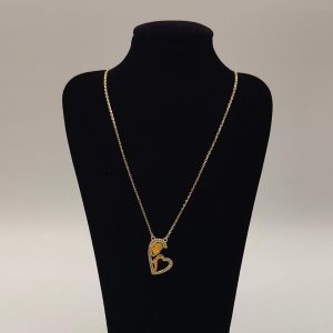 Cadena Rolo con Colgante de Corazón Bicolor y Circonitas – Plata Chapada en Oro