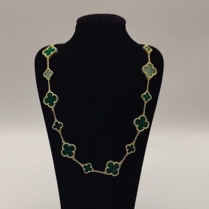 Cadena Rolo con Flores de Esmeralda Bruta Estilo Van Cleef