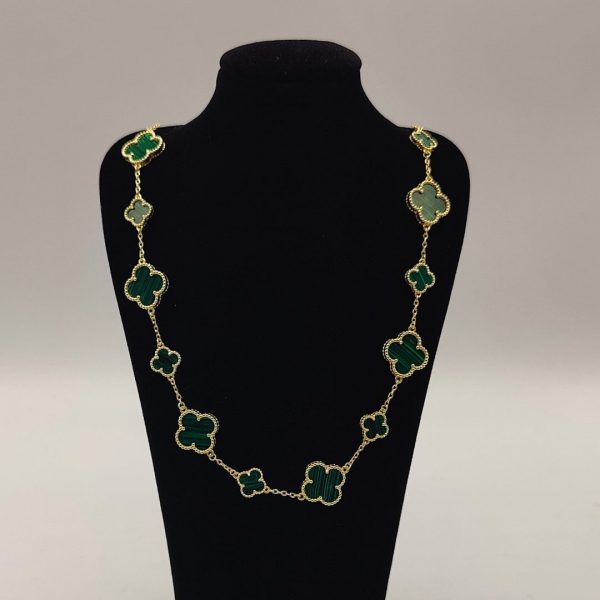 Cadena Rolo con Flores de Esmeralda Bruta Estilo Van Cleef