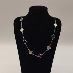 Cadena Rolo con Flores de Piedras Preciosas Estilo Van Cleef