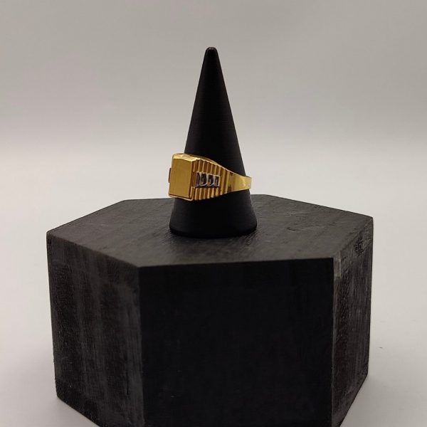 Anillo Sello con Detalles de Oro Blanco en los Laterales en Oro de 18K