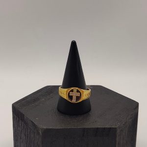 Anillo Sello con Cruz de Circonitas en Oro de 18K