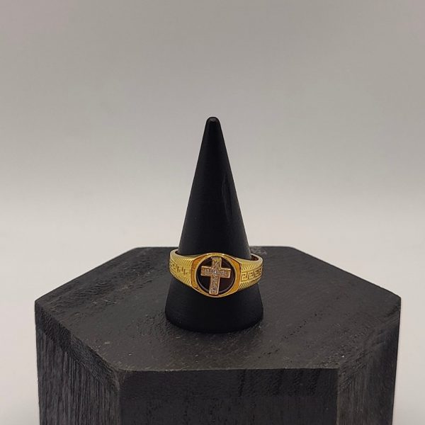 Anillo Sello con Cruz de Circonitas en Oro de 18K