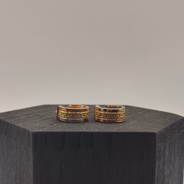 Pendiente aro estilo Versace combinando oro dorado y blanco de 12 mm de diámetro en oro de 18k