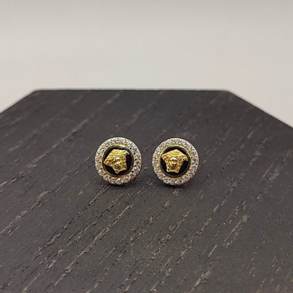 Pendiente estilo Versace con circonitas en oro de 18k