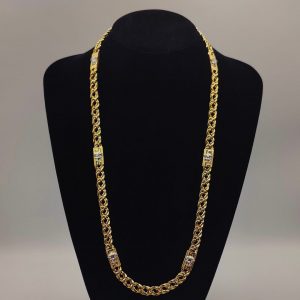 Collar estilo Versace con cadena cubana doble de 65 cm y 8 mm en oro de 18k