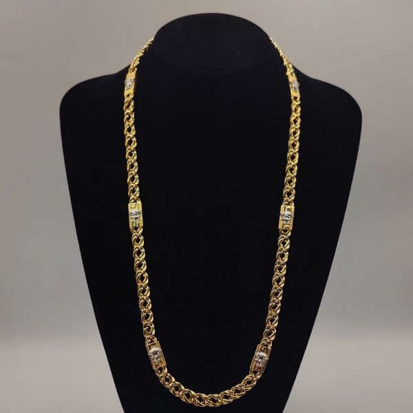 Collar estilo Versace con cadena cubana doble de 65 cm y 8 mm en oro de 18k
