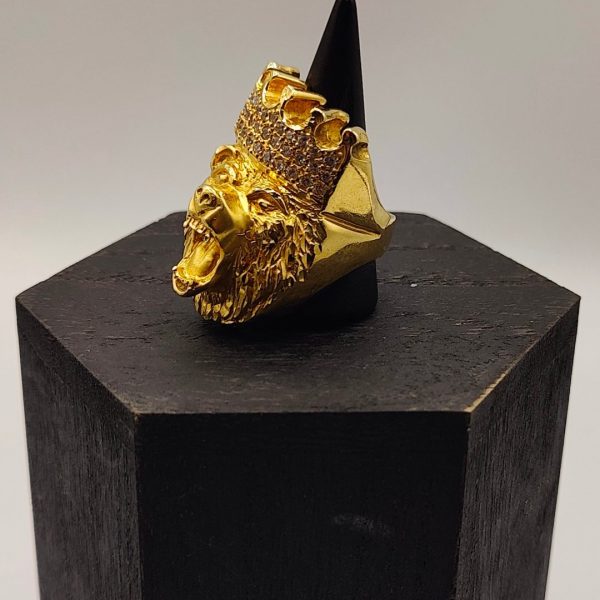 Anillo Cabeza de Oso con Circonitas en Oro 18K