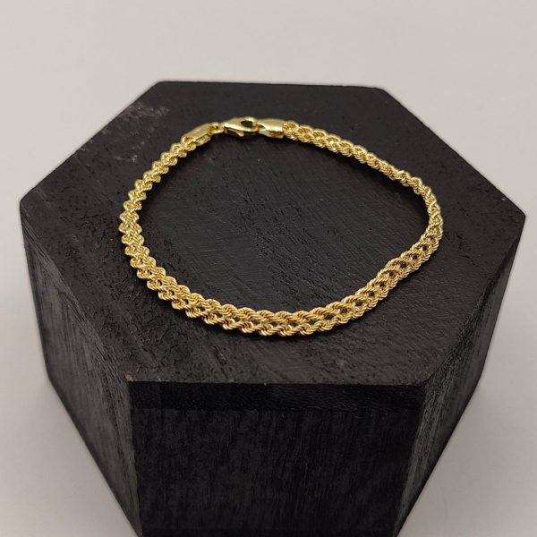 Pulsera Doble Cordón con Efecto Corazón en Oro 18K
