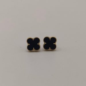 Pendiente flor estilo Van Cleef con ónix negro y oro de 18k
