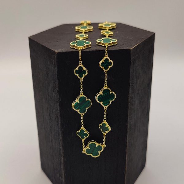 Cadena Rolo con Flores de Esmeralda Bruta Estilo Van Cleef