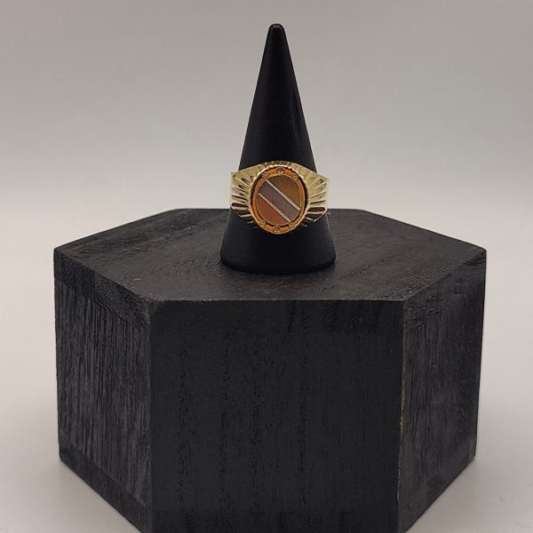 Anillo Sello Redondo con Mezcla de los Tres Oros (Blanco, Dorado y Rosado) en Oro de 18K