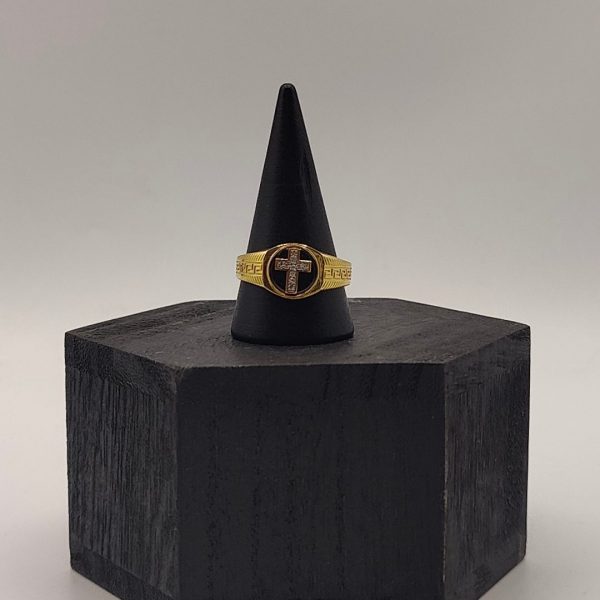 Anillo Sello con Cruz de Circonitas en Oro de 18K