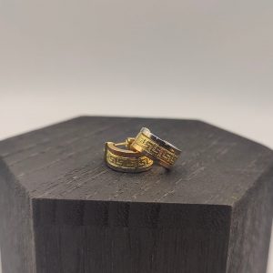 Pendiente aro estilo Versace combinando oro dorado y blanco de 12 mm de diámetro en oro de 18k