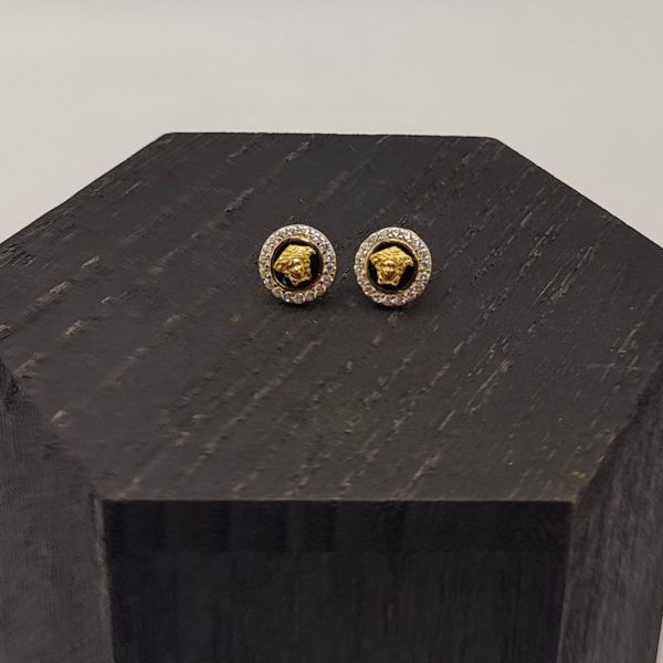 Pendiente estilo Versace con circonitas en oro de 18k