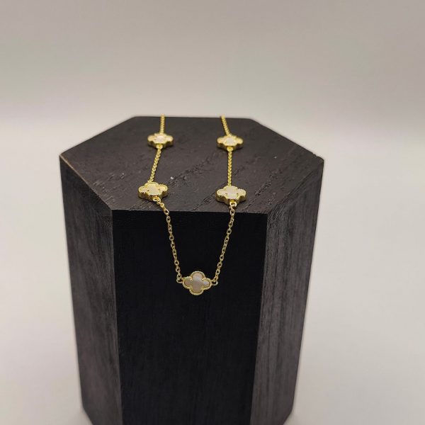Cadena Rolo con 5 Flores de Nácar Estilo Van Cleef