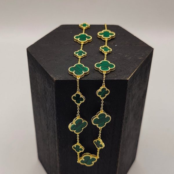 Cadena Rolo con Flores de Esmeralda Bruta Estilo Van Cleef