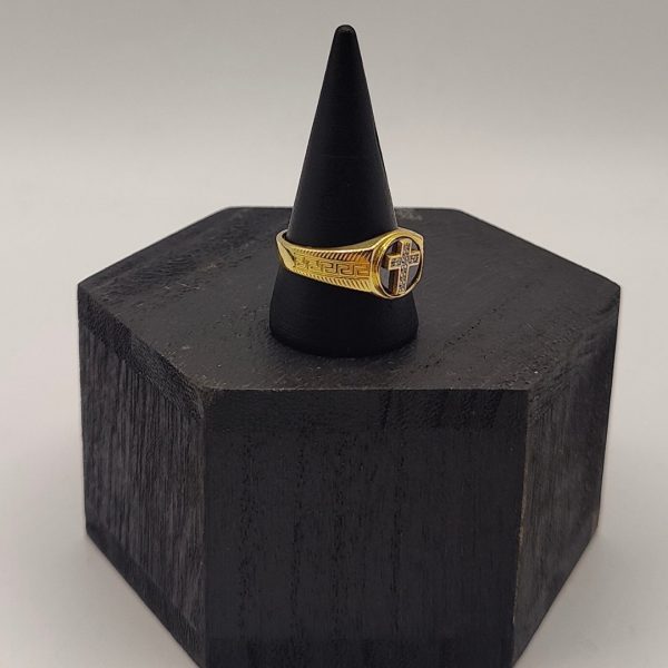 Anillo Sello con Cruz de Circonitas en Oro de 18K
