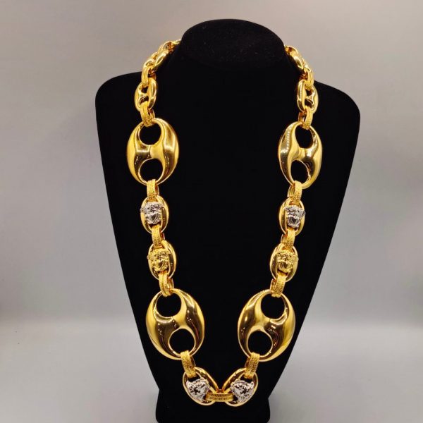 Cadena calabrote estilo Versace con cara de medusa, en oro de 18k (40 cm)