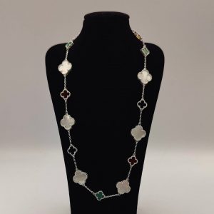 Cadena Rolo con Flores de Piedras Preciosas Estilo Van Cleef