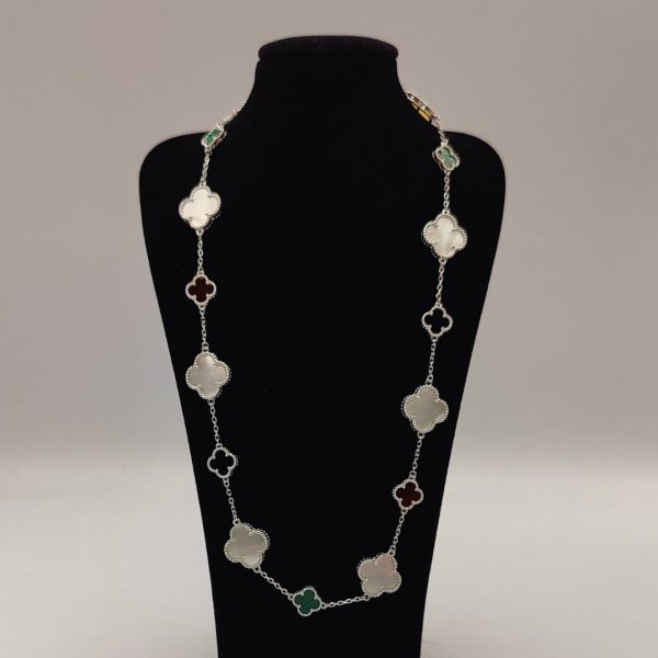 Cadena Rolo con Flores de Piedras Preciosas Estilo Van Cleef