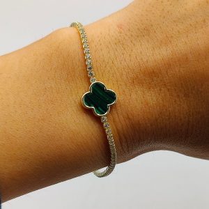 Pulsera de plata estilo riviera con 1 flores malaquita
