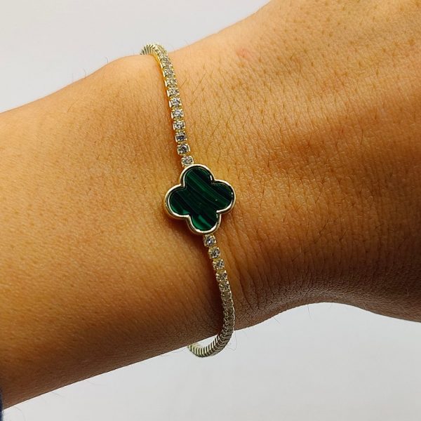 Pulsera de plata estilo riviera con 1 flores malaquita