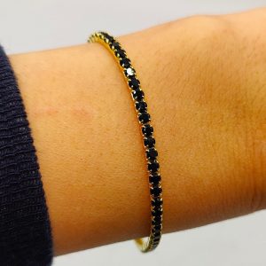 Pulsera de plata chapada en oro riviera con circonitas negras