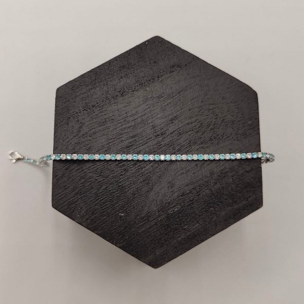 Pulsera de Plata Estilo Riviera con Circonitas Blancas y Azules Celestes