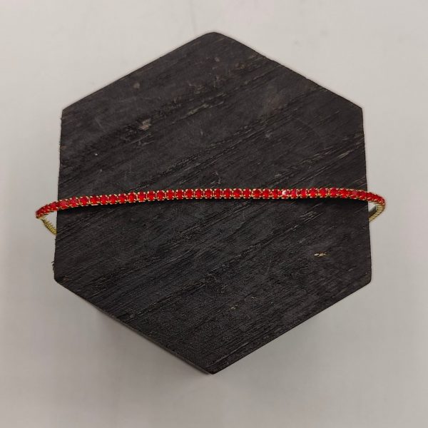 Pulsera de Plata Chapada en Oro Estilo Riviera con Circonitas Rojas