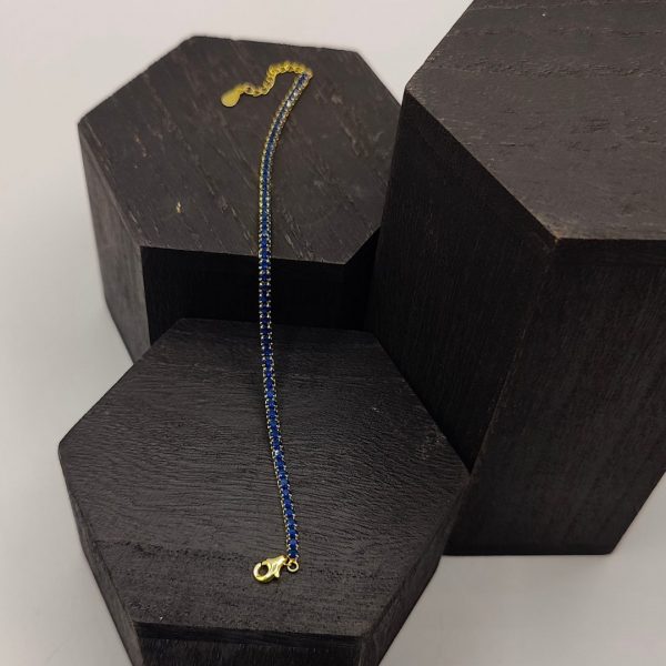 Pulsera de Plata Chapada en Oro Estilo Riviera con Circonitas Azul Noche