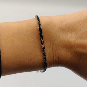 Pulsera de Plata con Circonitas Negras Estilo "No Me Olvides"