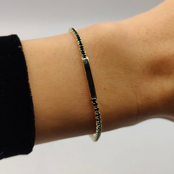 Pulsera de Plata Chapada en Oro con Circonitas Negras Estilo "No Me Olvides"