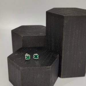 Pendientes de Plata con Flor Van Cleef y Piedra Malaquita