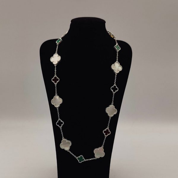 Cadena Rolo con Flores de Piedras Preciosas Estilo Van Cleef