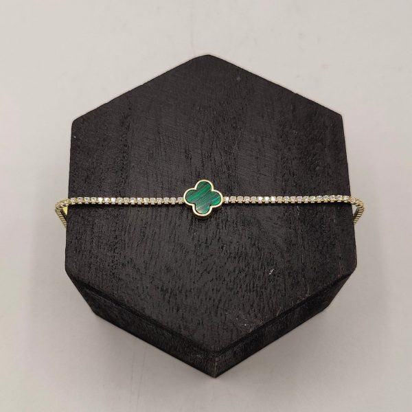 Pulsera de plata estilo riviera con 1 flores malaquita