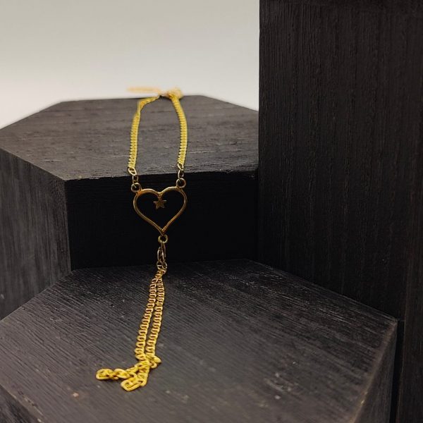 Pulsera Anillo Estilo Barbada con Corazón como Unión en Oro 18K